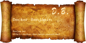 Decker Benjámin névjegykártya